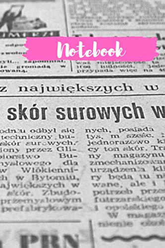 Notebook: Newspaper cover, Journal paper Notebook, black and white newspaper with a pink marker, vintage journal paper 100 creme lined pages