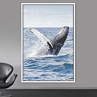 Framed Canvas Wall Art Fish on The Surface Bedroom Dolphin Marine Life Multicolor Nautical Photography - 16x24 inches
