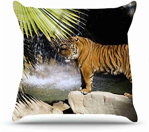 Throw Pillowcase 18 X 18 Inches Cotton Pillowcases Decorative Cushion Covers with Hidden Zipper - Animals tiger rocks s waterfalls bush For Sofa