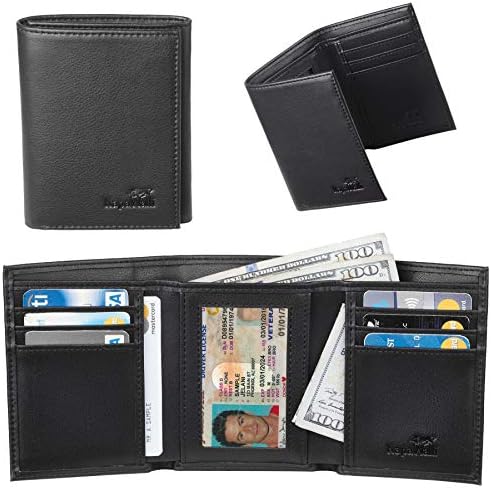 NapaWalli RFID Leather Trifold Wallets for Men Handmade Slim Mens Wallet 6 Credit Card ID Window