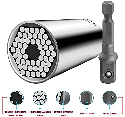 ETC 120A Professional 7mm-19mm Universal Multi Function Universal Socket,Impact Nut Driver Socket for Drill Cordless Ratchet Metric Wrench Set,Power Drill Adapter Tool Universal Repair Tools