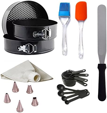 Kosh Cake Decorating Tools 3 in 1 Spring Form Mould/Nozzle with Icing Bag/Palette Knife/Silicon Brush and Spatula/Measuring Spoon Perfect Bakeware Combo Set for Beginners or Experts (White)- 5 Pcs