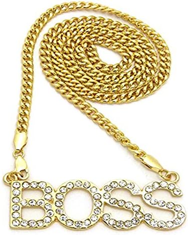 ArtLine Jewels Fashion Pendant Collection:-Yellow Gold Plated 14 K Alloy Round Cut Simulated White Diamond Classic Unisex Boss Pendant With Box Chain 18"
