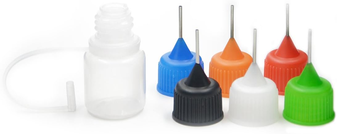 6pcs Dropper Steel Needle Bottles Tip 7 Sizes Plastic Drip E-juice Liquid Filling Squeezable Childproof Mix Color(3ml+Mix Color Pack of 6pcs)