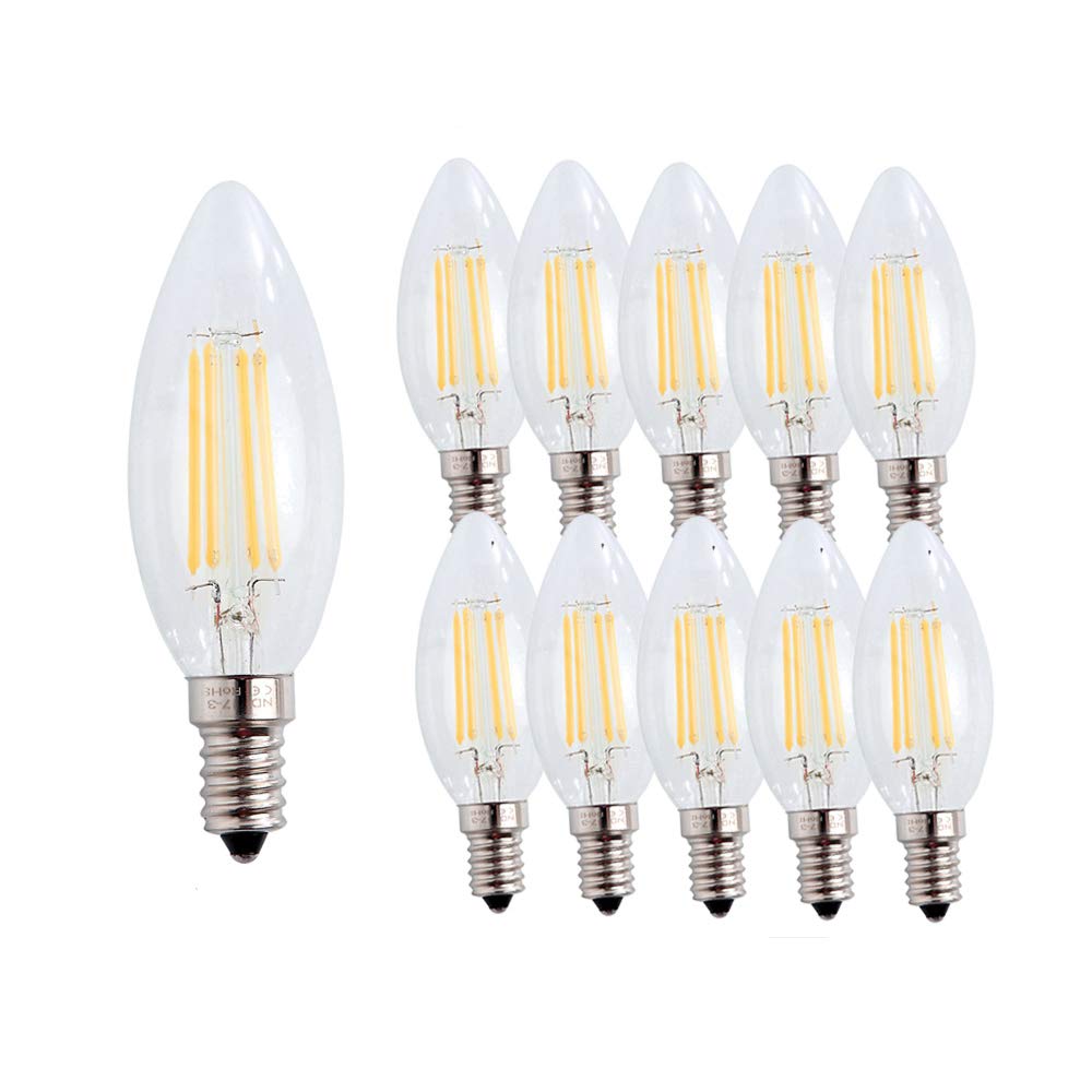 Engeya E14 LED Candle Light Bulb 4W,40W Incandescent Bulbs Equivalent,Small Edison Screw Clear Candle Light Bulb,Non-Dimmable/ AC220-240V/ 400 Lumens/Warm White 2700K,10-Pack