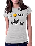 I Love My Chickens - Womens Tee T-Shirt, Large, Heather Gray