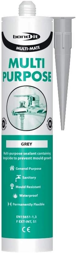 Bond It Multi-Mate GP Silicone Sealant Grey Fungicide Waterproofer 20 Yr Flex