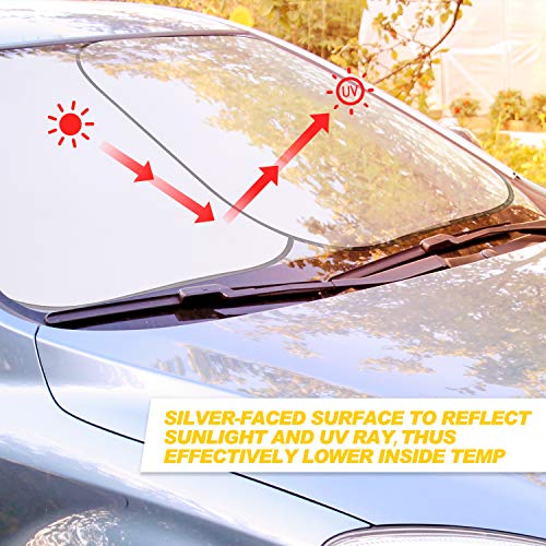 TWING Windshield Sun Shade 2-Piece Foldable Car Front Window Sunshades Sun Visor Protector Blocks 99% UV Rays and Keeps Your Vehicle Cool for Most Sedans SUV Truck 28\