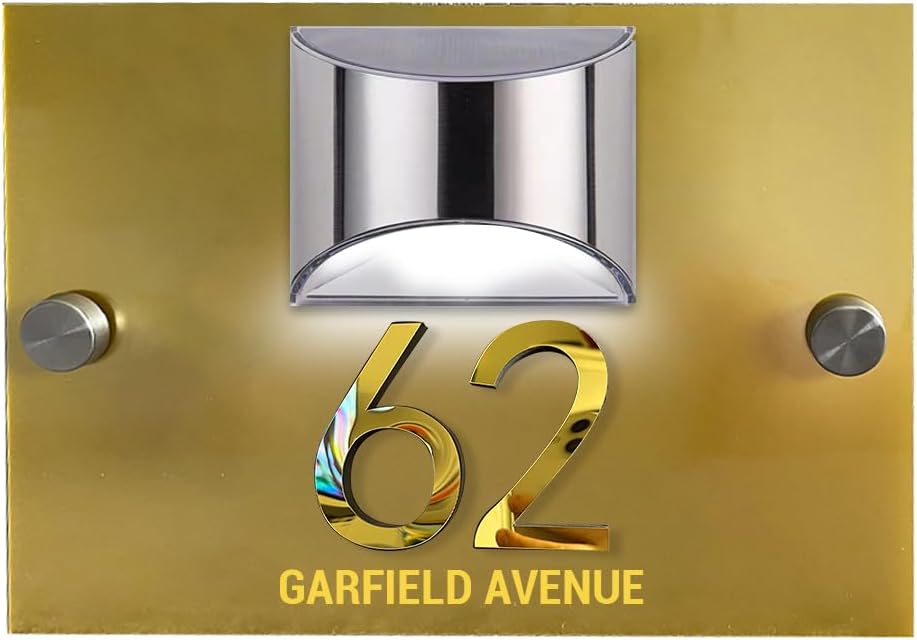 Plaques & Wall Art - Personalized Solar Address Sign Lighted House Numbers for Outside Custom House Numbers and Address Sign LED Illuminated Address Numbers for House Waterproof Address Plaque for Outside Home Street Yard Garden (#2 Gold-Gold)