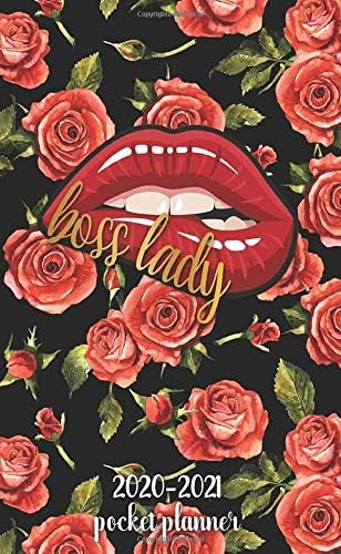 Boss Lady 2020-2021 Pocket Planner: 2 Year (24 Months) Monthly Calendar, Inspirational Organizer & Schedule Agenda With Password Log, Phone Book & Notes - Nifty Floral & Grunge Red Lips Girl Power