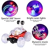 ACEHE RC Rechargeable Car Radio Remote Control Toy with Stunt Dumper Full 360 Degree Spins Beautiful Lights Dynamic Music, Stunt Car Tornado Twister Power Wheels Race Car as a Gift for Kids -Red