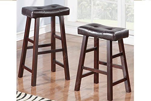Espresso Wood Saddle Back Stools with Bonded Faux Leather Seat (Set of 4) (24 Inch)