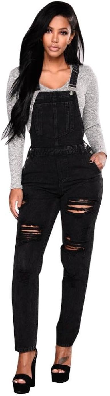 black ripped jeans overalls