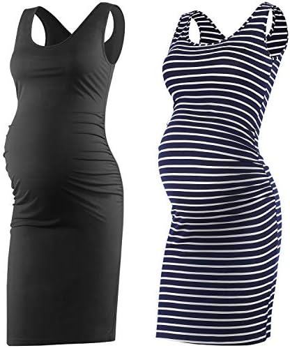 Qunisy Women's Sleeveless Maternity Tank Dress Ruched Side Bodycon Pregnancy Casual Dresses Knee Length