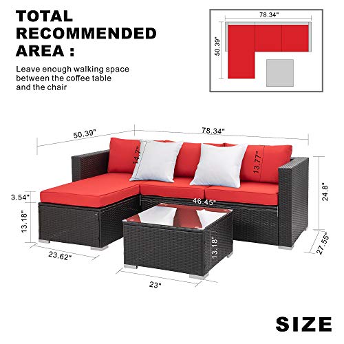 Walsunny-Outdoor-Furniture-Patio-SetsLow-Back-All-Weather-Small-Rattan-Sectional-Sofa-with-Tea-TableWashable-Couch-CushionsUpgrade-WickerBlack-Rattan-3-Piece-Red