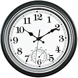 12-Inch Indoor/Outdoor Retro Silent Non-Ticking Waterproof Wall Clock with Thermometer,Battery Operated Quality Quartz Round Clock Wall Decorative for Patio/Home