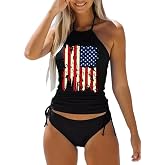 Women's Funny Graphic Drawstring Halter Two Piece Tankini Set Summer Swimwear Beach Vacation Swimsuits