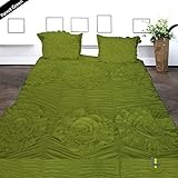 Floris Fashion Olympic Queen 300TC 100% Egyptian Cotton Parrot Green Solid Superb Finish 3PCs Flower Ruffle Duvet Set Solid