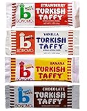 Bonomo Turkish Taffy Candy 4 Flavor 12 Bar Variety Bundle, (3) each: Strawberry, Vanilla, Banana, and Chocolate (1.5 Ounces)