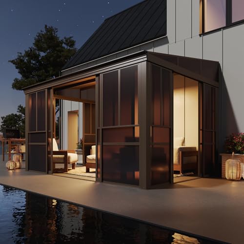 Aoxun 10x12FT Aluminum Solarium Sunroom Kit with Steel Roof & Sliding Doors, Modern Lean-to Gazebo for Patio & Deck image 19