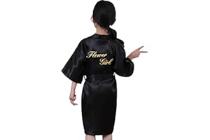 QXQTER Silky Satin Robes for Kids Girls Flower Girl Robe for Wedding Bridal Party with Gold Glitters