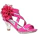 Generation Y Kids Dress Sandals Girls Clear Rhinestone Low Heels Side Flower Back Zipper Open Toes Fuchsia Clear Size 1