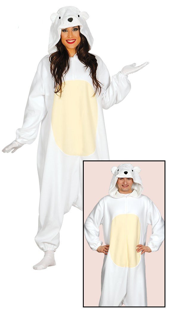 Guirca 84987.0 Cvf file Adult Costume Polar Bear Pajamas, Solid, White, 38-40