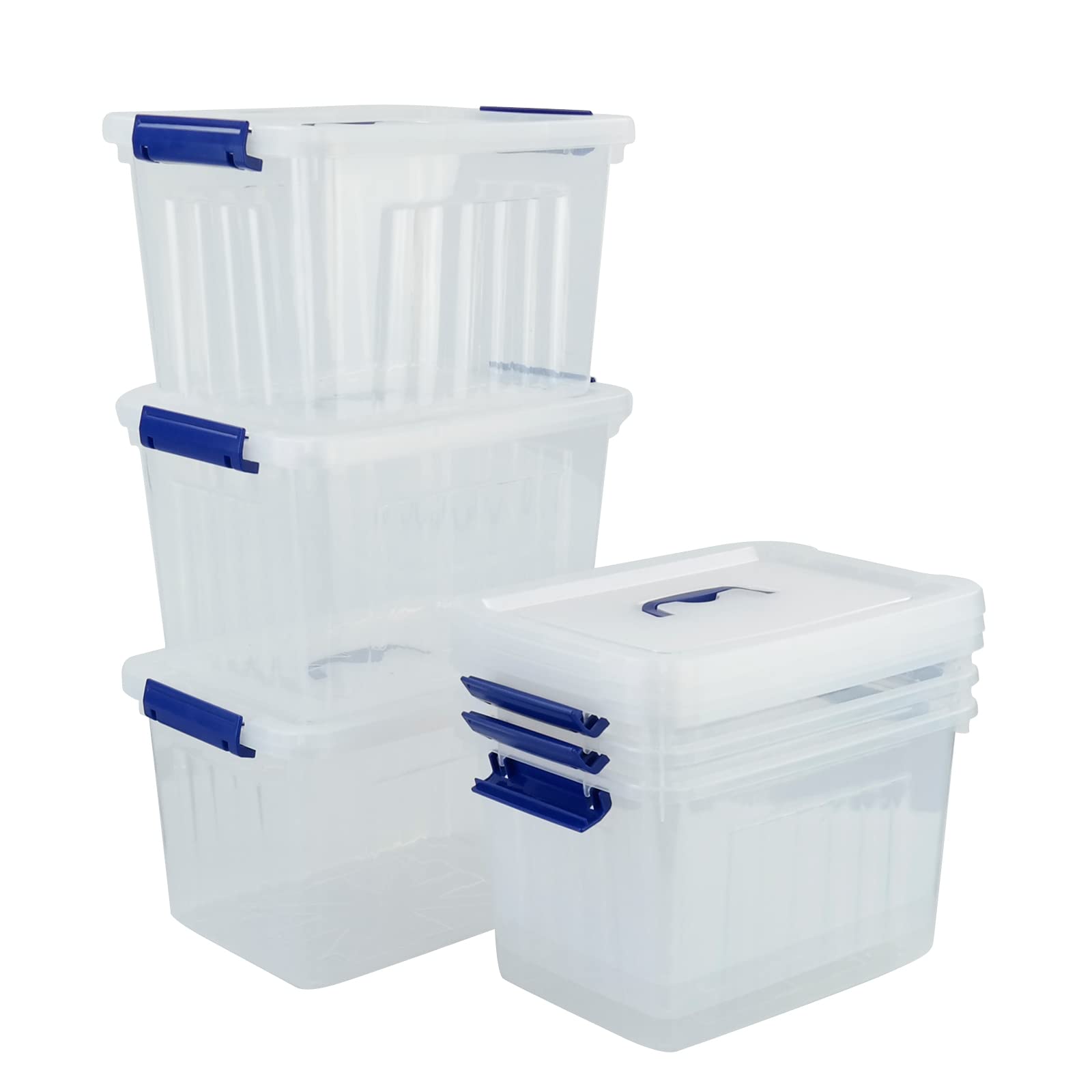 Xyskin 6 Packs 12 L Plastic Storage Box, Latch Lidded Box with Handles, Clear, f