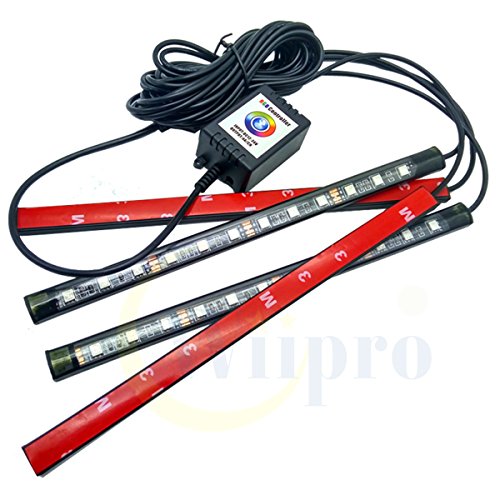 Wiipro Car Interior Underdash LED Lighting Kit - 4PCS RGB Atmosphere Floor Lights Strip with Cellphone App Bluetooth Control Music Mode for Jeep SUV Trucks Dodge Ford Harley