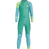 IDOPIP Kids Boys Girls Color Block One Piece Swimsuit Swimwear Long Sleeve Rash Guard Sunsuit Wetsuit Beachwear Bathing Suit