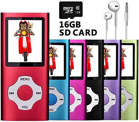 VOLGER DIGITAL 16GB Versatile Mini MP3 MP4 Music Player Internal Micro SD Card Lossless Sound Hi-Fi Entry Video Movie Player FM Radio Voice Recording Photo Viewer E-book Reader Media Player (Red)