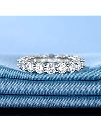 GEMSME Anillo de eternidad con circonita cúbica chapada en oro blanco de 18 quilates para mujer