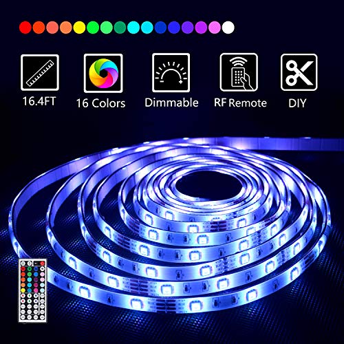 LED Strip Lights, 16.4ft RGB Waterproof LED Light Strip 5050 150LEDs Tape Lights, Color Changing LED Strip Lights with RF Remote for Home Lighting Kitchen Bed Flexible Strip Lights for Bar Home Decora