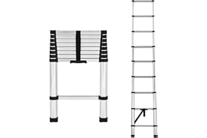 AUTOFATHER 8.5FT Telescopic Ladder Foldable Telescoping Extension Ladder Loft Ladder 330lb Load EN131, 2.6M Stainless Steel Telescoping Ladder for Cleaning Gutter, Housework