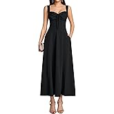 KUTUMAI Floral Corset Midi Dresses for Women 2026 Lace Up Flowy Summer Wedding Guest Dress with Pockets