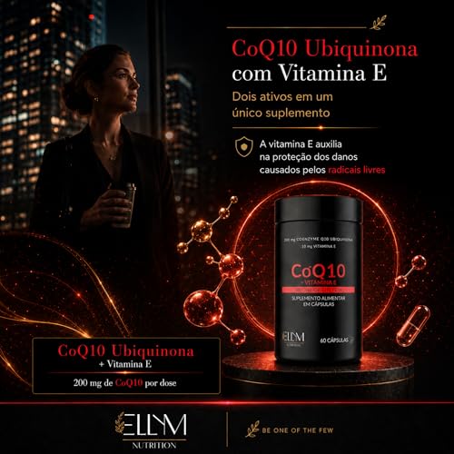 Coenzima Q10 200mg Ubiquinona com Vitamina E 10mg ELLYM NUTRITION Alta Concentração 120 Capsulas