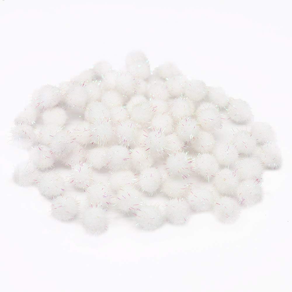 144pcs Approx 10-12mm Glitter Pompom Fur Ball (white)