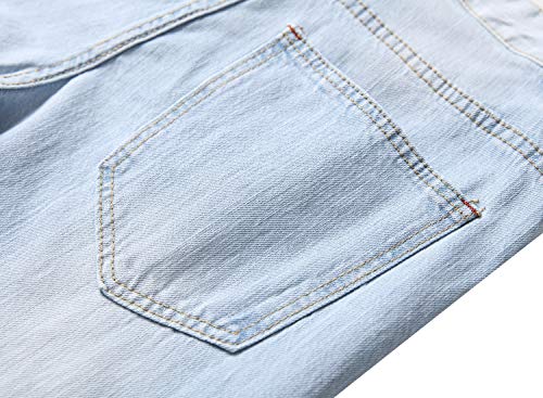 Qazel Vorrlon Men's Straight Light Blue Destroyed Ripped Skinny Denim Jeans Size 40,QW958 - Thumbnail 6
