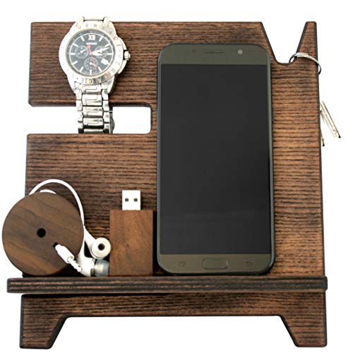 Wood Compact Cell Phone Stand Watch Holder Men Device Dock Organizer Mobile Base Nightstand Charging Docking Station Women Accessory Brown Oak 2 In Dubai Uae Whizz Stands