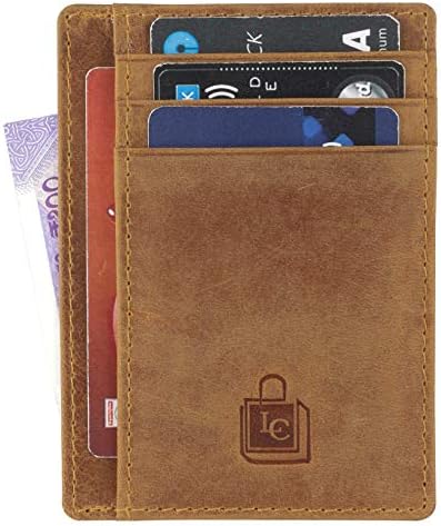 Le Craf RFID Genuine Leather Credit Card Holder for Men/Women Front Pocket Slim Wallet (Light Cognac)
