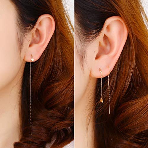 Sterling Silver Threader Tassel Earrings Star Drop Dangle Long Charm Earrings A Pair (gold)