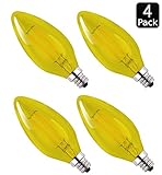 Luxrite LR21266 (4-Pack) Yellow LED Filament Candelabra Light Bulb, 4-Watt Equivalent to 40w Incandescent, Bright Yellow Color, 350 Lumens, 15,000 Hr Life, E12 Candelabra Base