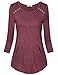 Vivilli Ladies Tunic Tops 3 4 Sleeves, Women's Crew Neck Round Hem Button Embelished Soft Tee Shirts Wine XX-Large