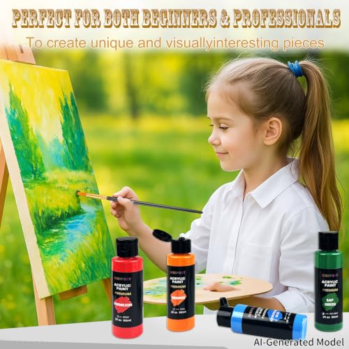 KINSPORY Acrylic Paint Set 12 x 60 ml - Water-Resistant, Assorted Colors for Beginners, Artists, Kids - Multi-Surface Art Supplies for Canvas, Wood, Rocks