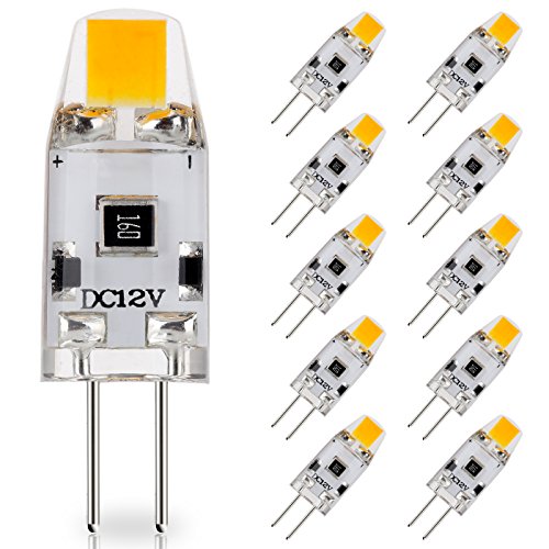 10-Pack G4 LED Bulb 12V DC, 10W Glass Halogen Light Bulbs Replacement, Warm White 2700K, 1 Watt / 120 Lumens, JC T3 Type Lamp