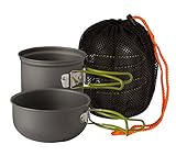 Wealers Compact Foldeble Outdoor Camping Hiking Cookware Backpacking Cooking Picnic Bowl Pot Pan Set with Mesh Bag (Green)
