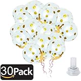Bollovi Confetti Balloons with Paper Dot Party Supply (30 Piece), Gold, 12 Inches