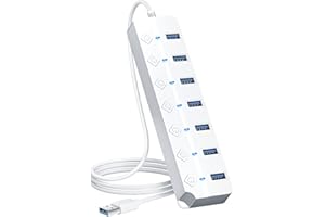 ONFINIO USB Hub 3.0, 7-Port USB Hub Splitter with Individual On/Off Switches and Lights, 3.2ft/1m Long Cable Compatible with MacBook, Laptop, Surface Pro, PS4, PC, Flash Drive, Mobile HDD-White
