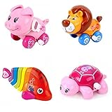 4pcs/Lot Wind Up Toy Wind-Up Animal for Baby, Toddler and Kid (Pig + Lion + Fish + Turtle)