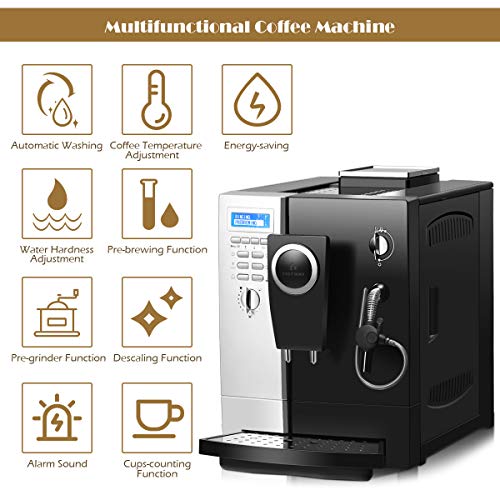 COSTWAY Super Automatic Espresso Machine, AllInOne Design, 19 Bar